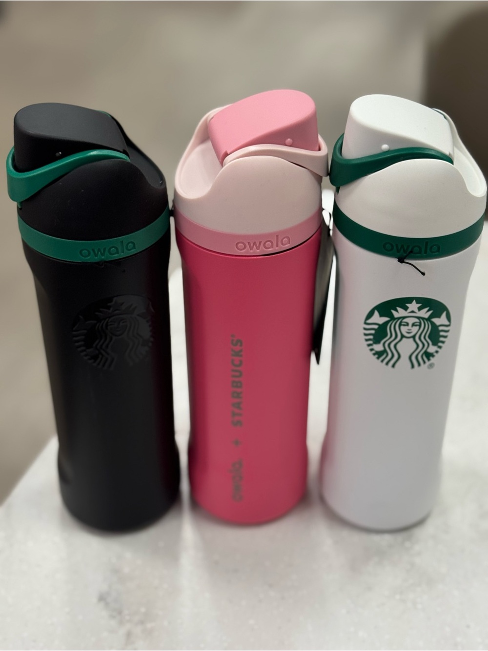 3 Owala x Starbucks Insulated Travel Bottle - Pink- Black green- white green